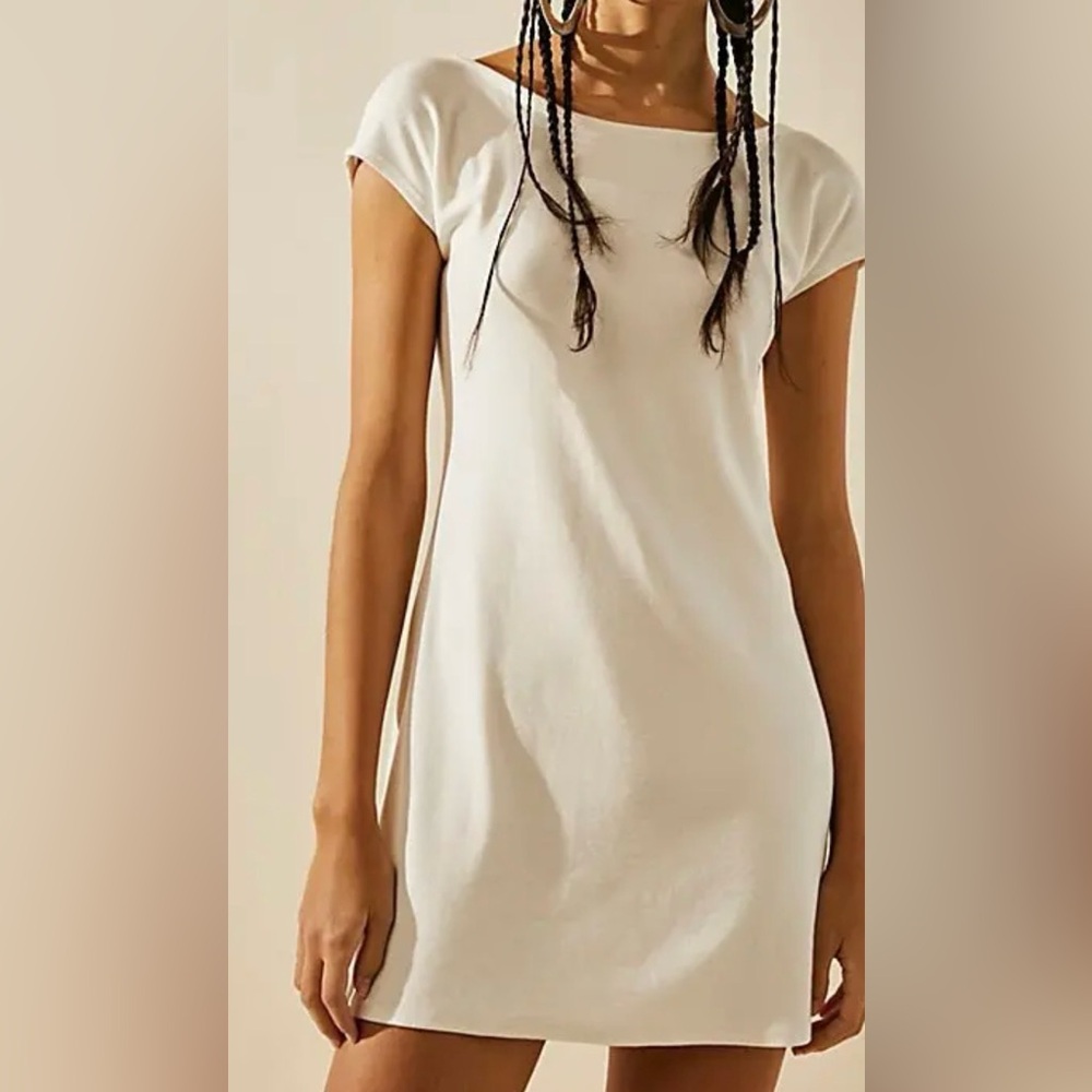 Free People Cream Short Sleeve Scoop Neck Mini Dress